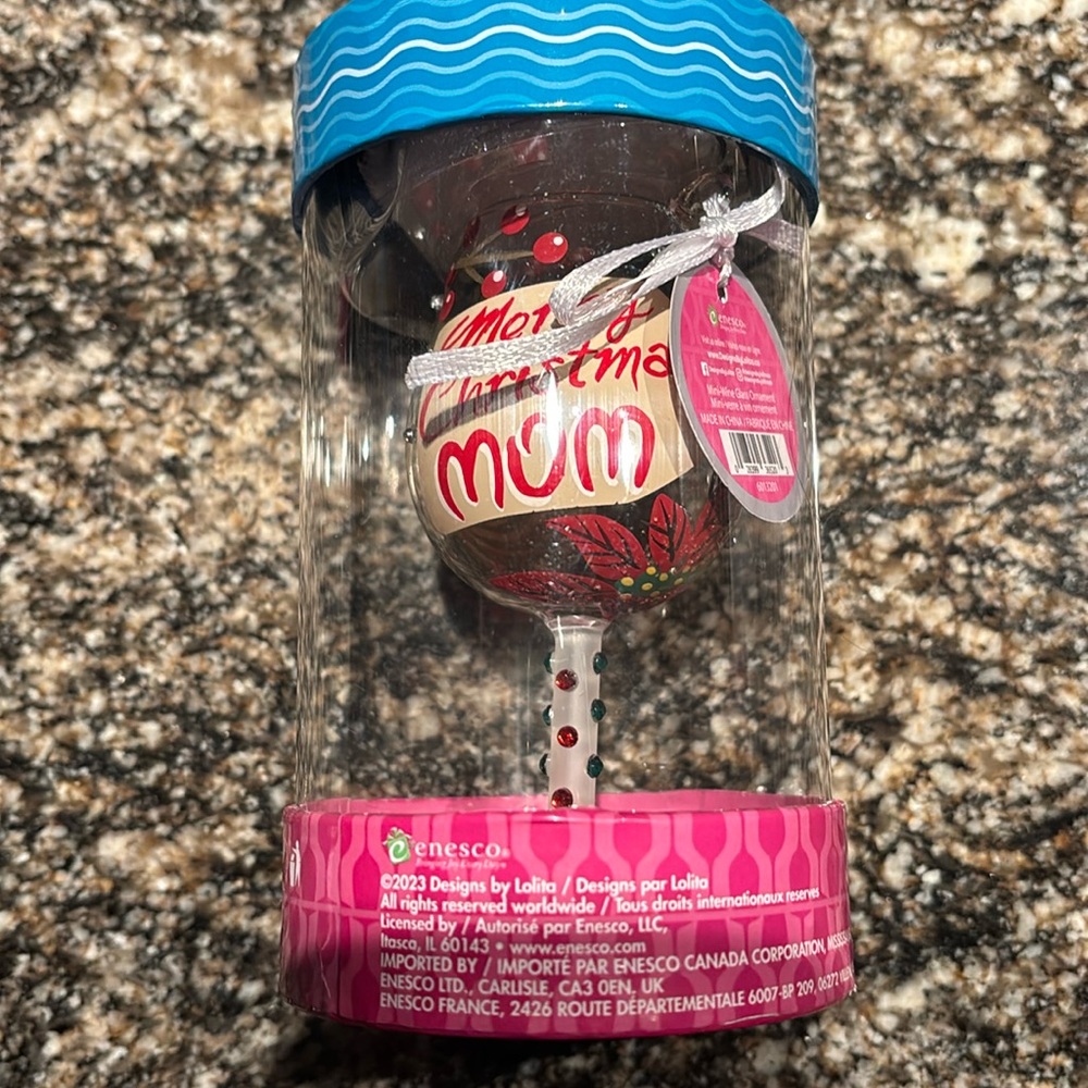 Merry Christmas Mom wine glass ornament Lolita New in box